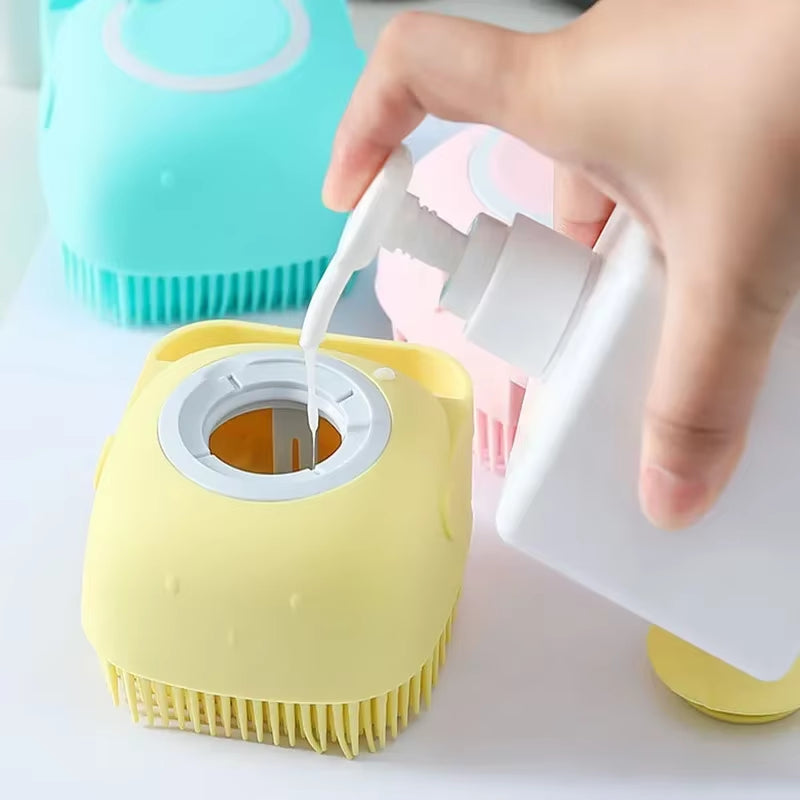 Dog Bath Brush, Pet Massage Brush Shampoo Dispenser, Soft Silicone Brush Rubber Bristle for Dog Grooming Brush Pet Accessories