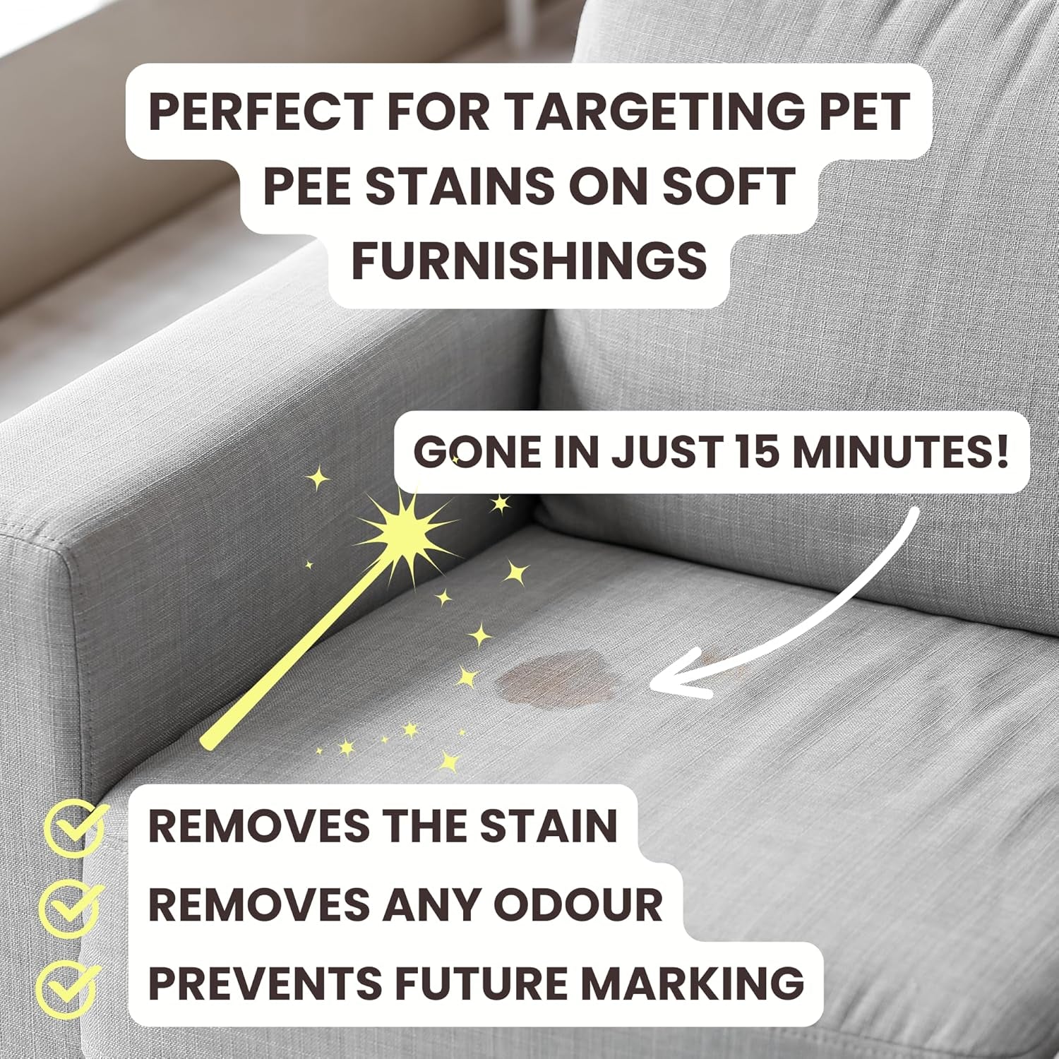 3-In-1 Pet Urine Enzyme Cleaner for Carpets, Furniture and Flooring, Removes Pee